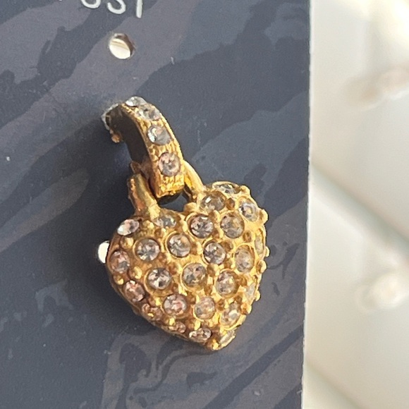 Trifari Vintage Heart with Rhinestones Dangle Earrings Gold Toned - Picture 2 of 7